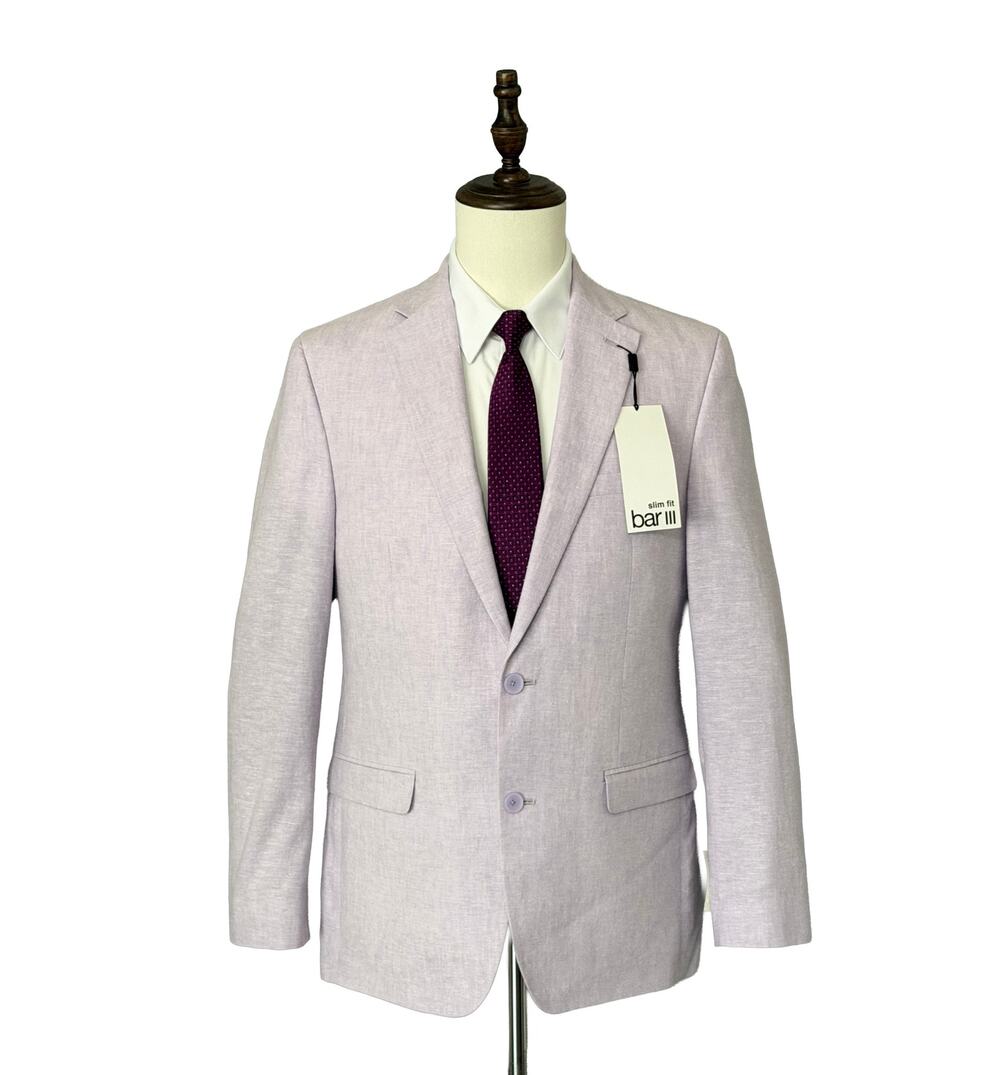 Bar III Sport Coat Men's 40 Regular Slim Fit Linen Blend Lavender NWT